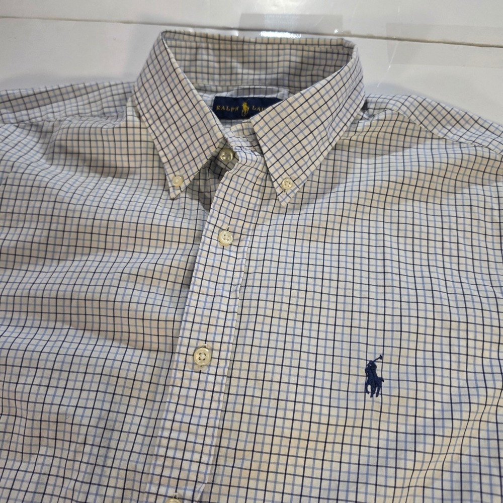 Ralph Lauren Mens Blue White Tattersall Check Button Down Shirt 16.5 42
